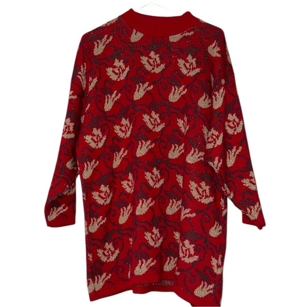 Vintage Mathias women's size 1X Christmas sweater metallic floral gold red vines